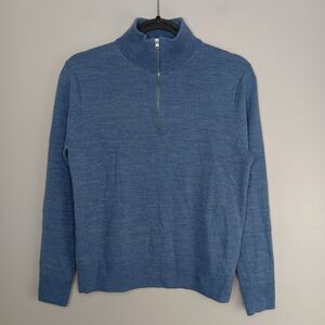 J Crew Sweater Mens Small Blue Wool Blend Quarter Zip Pullover Casual Preppy